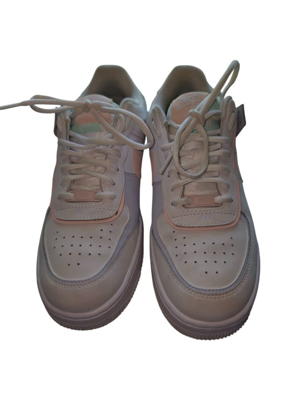 Nike Air Force 1 Shadow White Pink Green Sneakers Womens Size 7.5